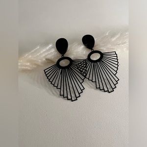 All Black Classic Art Deco Statement Earrings - Trendy Stylish Earrings